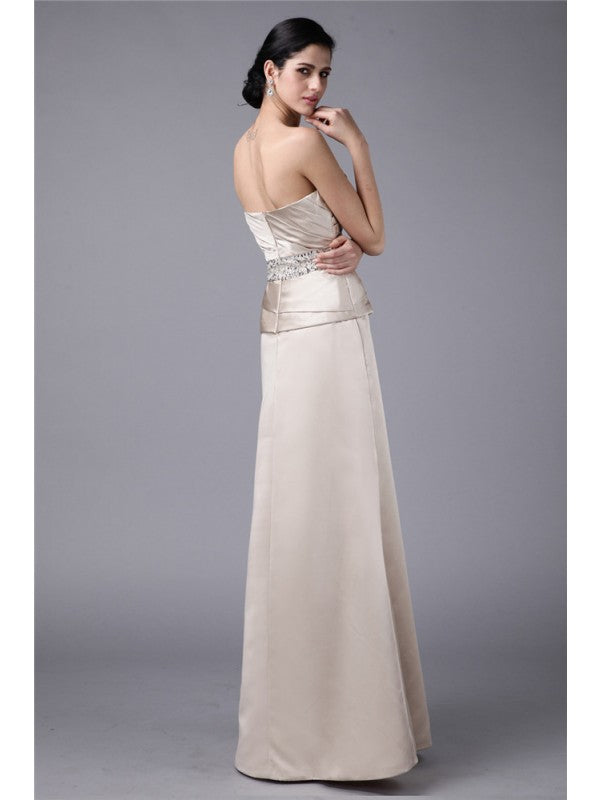 Sheath/Column Strapless Beading Hand-Made Flower  Woven Satin Mother of the Bride Dresses