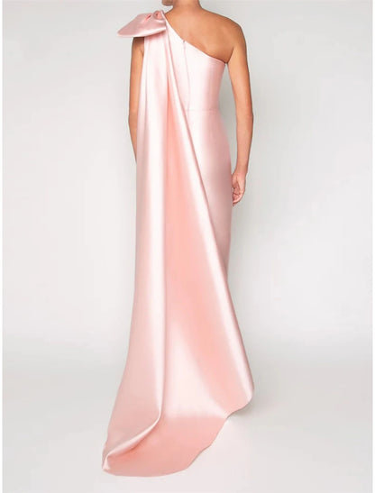 Sheath / Column Satin Evening Gown Elegant Christmas Dress Formal Sweep / Brush Train Sleeveless One Shoulder with Flower