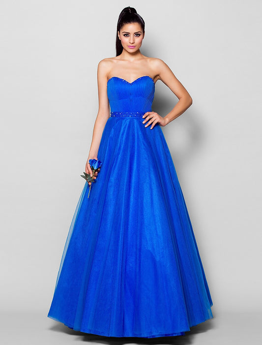 Ball Gown Lace Up Dress Formal Evening Floor Length Sleeveless Sweetheart Tulle with Beading Draping