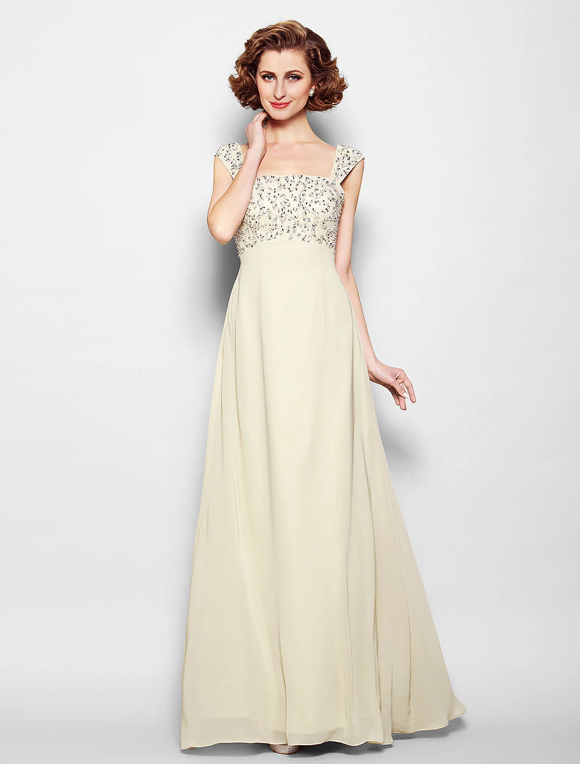 A-Line Mother of the Bride Dress Sparkle & Shine Straps Floor Length Chiffon Sleeveless No with Beading