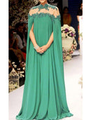 A-Line Evening Gown Elegant Dress Formal Wedding Guest Christmas Red Green Dress Floor Length Sleeveless High Neck Fall Wedding Guest Chiffon with Appliques Pure Color