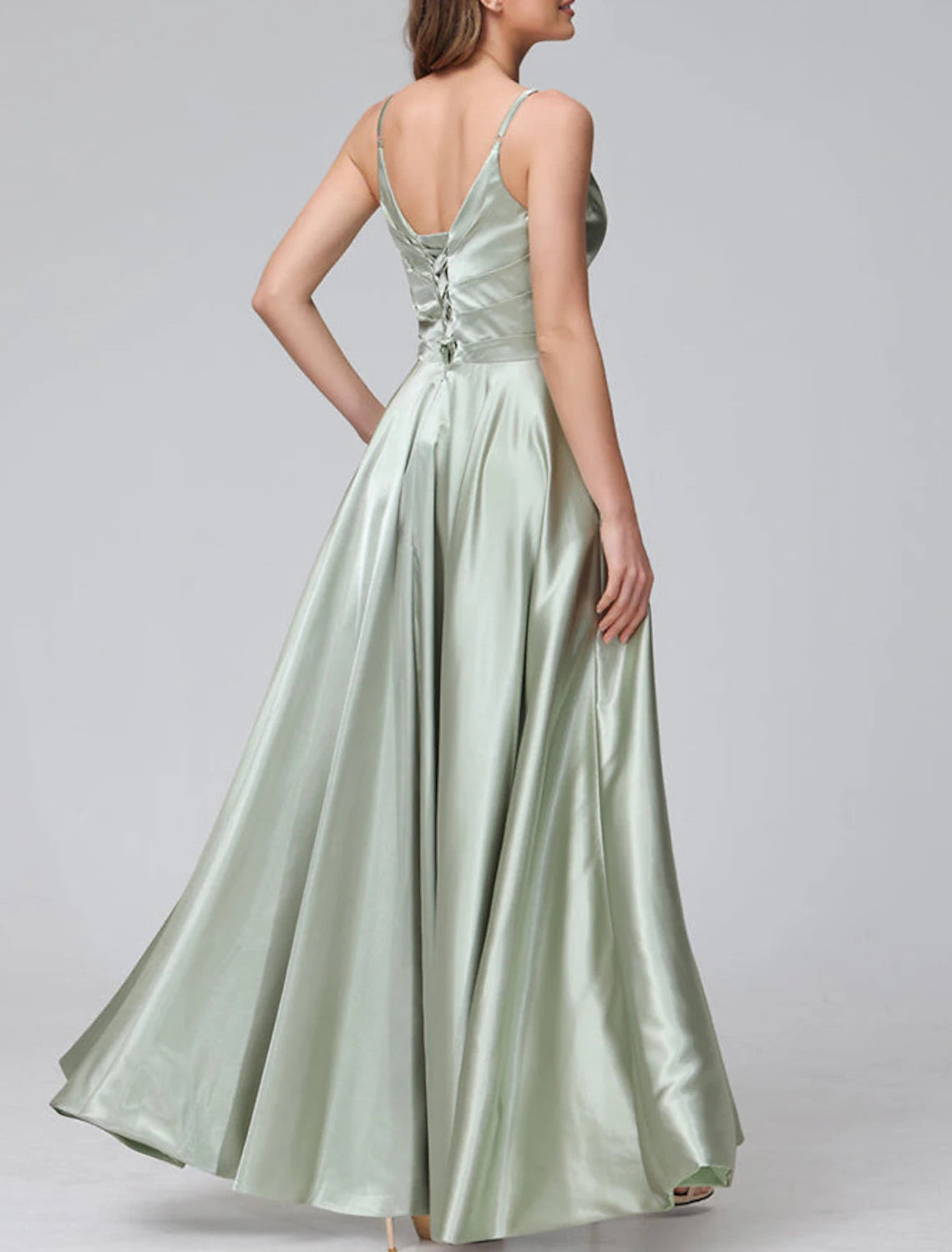 A-Line Bridesmaid Dress Spaghetti Strap Sleeveless Elegant Floor Length Satin with Split Front / Ruching