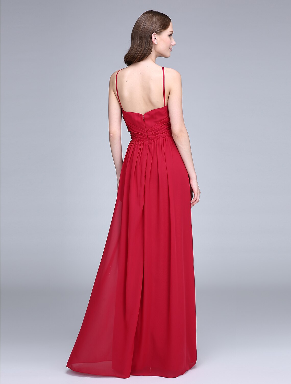 Sheath / Column Spaghetti Strap Floor Length Chiffon Bridesmaid Dress with Criss Cross