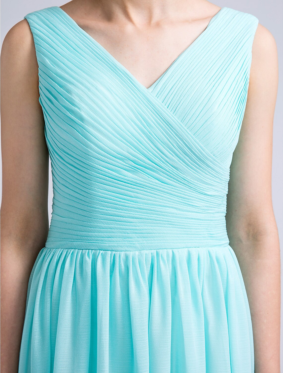 A-Line Bridesmaid Dress V Neck Sleeveless Open Back Floor Length Chiffon with Criss Cross