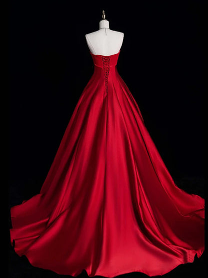 A-Line Atmosphere Satin Strapless Long Prom Dress Long Backless Formal Elegant Party dress