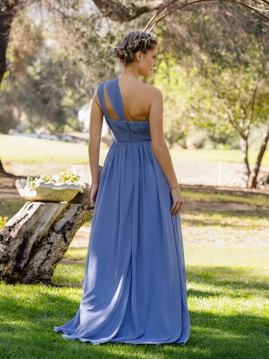 Bridesmaid Dress A-Line One-Shoulder Floor-Length Chiffon