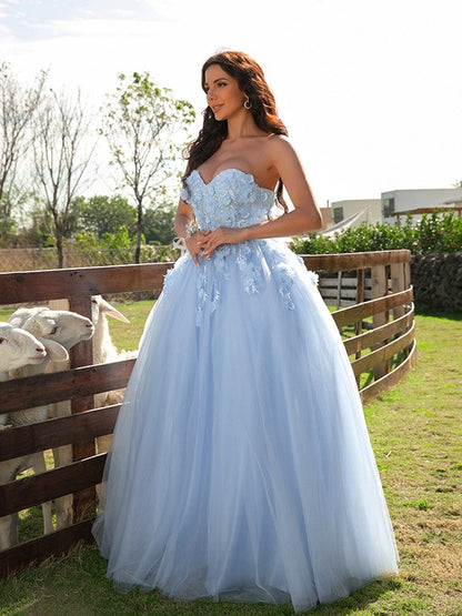 Ball Gown Tulle Applique Sweetheart Sleeveless Floor-Length Dresses