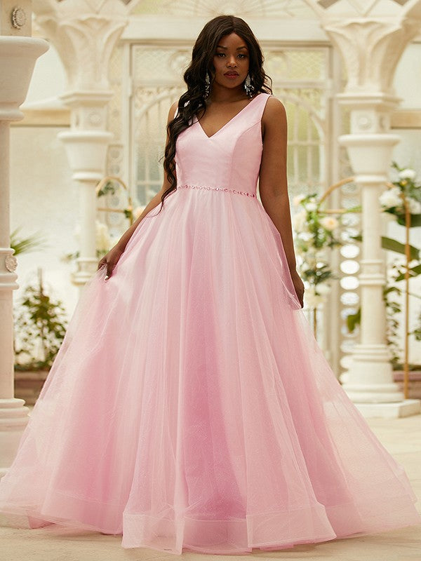 A-Line/Princess Ruffles V-neck Sleeveless Floor-Length Dresses