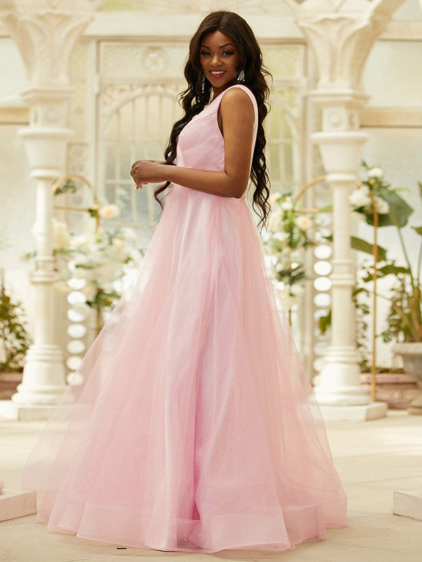 A-Line/Princess Ruffles V-neck Sleeveless Floor-Length Dresses