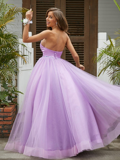 A-Line/Princess Tulle Ruffles Sweetheart Sleeveless Floor-Length Dresse