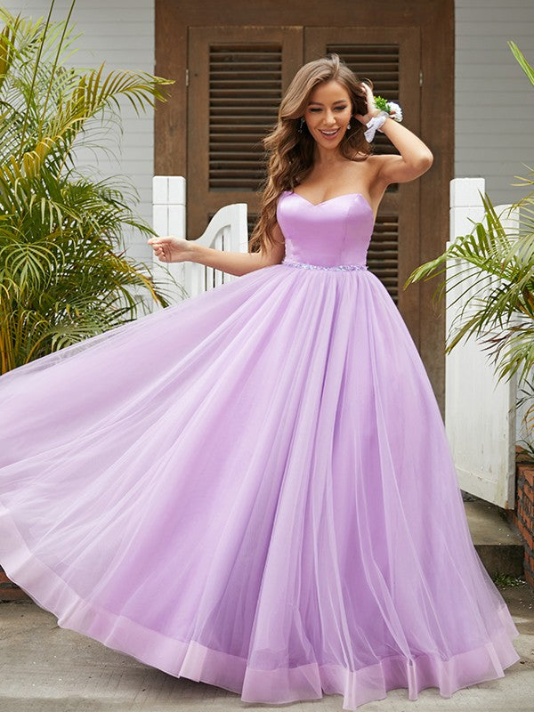 A-Line/Princess Tulle Ruffles Sweetheart Sleeveless Floor-Length Dresse