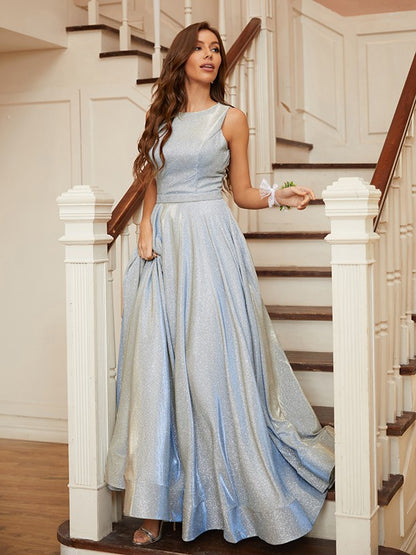 A-Line/Princess Ruffles Scoop Sleeveless Floor-Length Dresses