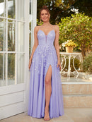 A-Line/Princess Tulle Applique V-neck Sleeveless Floor-Length Dresses