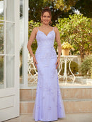 Sheath/Column Tulle Applique V-neck Sleeveless Floor-Length Dresses