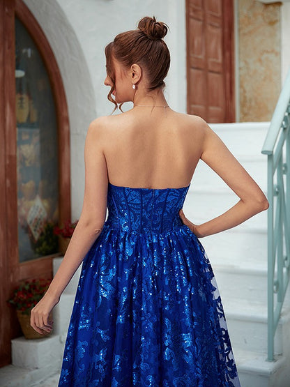 A-Line/Princess Ruffles Strapless Sleeveless Floor-Length Dresses