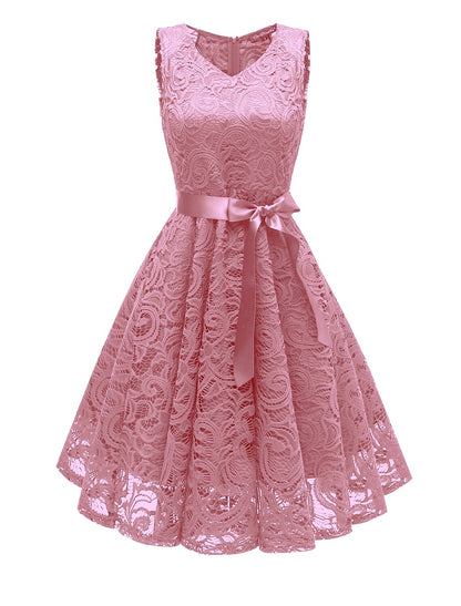 A-Line Cocktail Dresses Minimalist Dress Homecoming Graduation Short / Mini Sleeveless V Neck Lace with Bow(s) Pleats