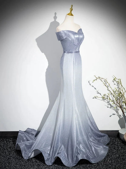 Elegant Dignified Mermaid Gray Long Prom Dress Gradient color Fashion Temperament Party Dress