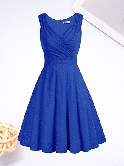 A-Line/Princess Lace Ruched V-neck Sleeveless Short/Mini Dresses