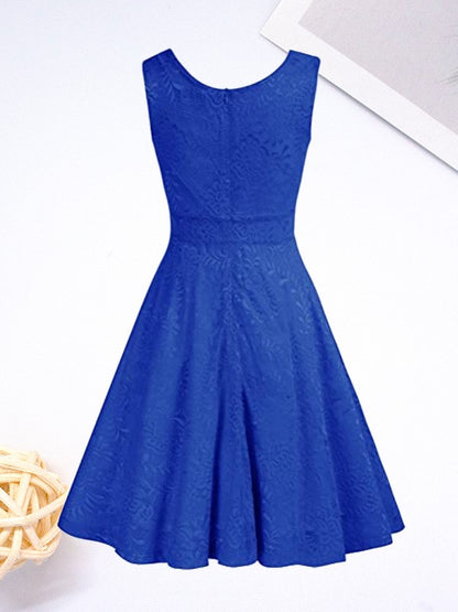 A-Line/Princess Lace Ruched V-neck Sleeveless Short/Mini Dresses