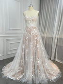 A-Line/Princess Lace Ruffles Sweetheart Sleeveless Sweep/Brush Train Wedding Dresses