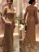 Sheath/Column Lace Scoop Long Sleeves Sweep/Brush Train Mother of the Bride Dresses