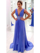 A-Line/Princess Chiffon Ruffles V-neck Sleeveless Sweep/Brush Train Mother of the Bride Dresses