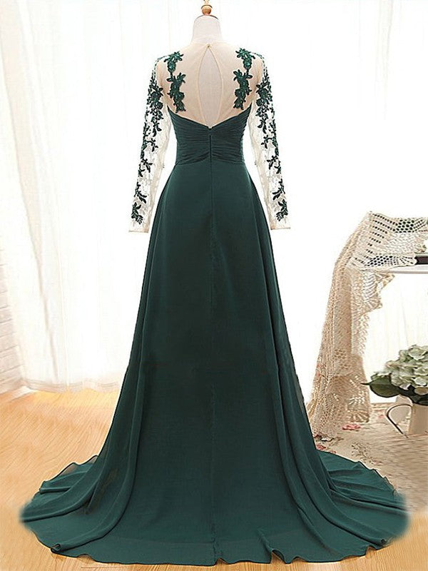 A-Line/Princess Chiffon Applique Sweetheart Long Sleeves Sweep/Brush Train Mother of the Bride Dresses