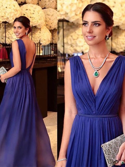 A-Line/Princess 30D Chiffon Ruffles V-neck Sleeveless Floor-Length Mother of the Bride Dresses