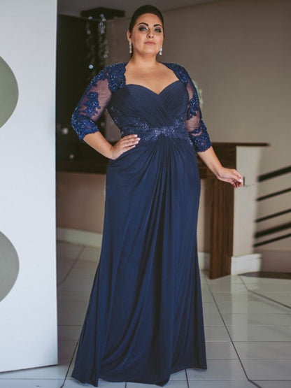 Sheath/Column Chiffon Applique Sweetheart 3/4 Sleeves Floor-Length Mother of the Bride Dresses