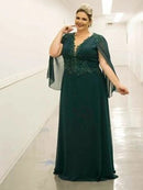 A-Line/Princess 30D Chiffon Applique V-neck Sleeveless Floor-Length Plus Size Mother of the Bride Dresses