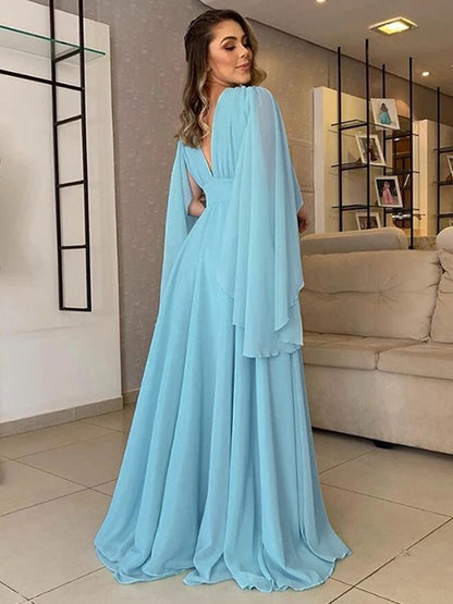 A-Line/Princess Chiffon Ruffles V-neck Sleeveless Floor-Length Mother of the Bride Dresses