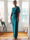 Sheath/Column Silk like Satin Scoop Short Sleeves Floor-Length Mother of the Bride Dresses