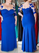 Sheath/Column Chiffon Applique V-neck 1/2 Sleeves Floor-Length Mother of the Bride Dresses