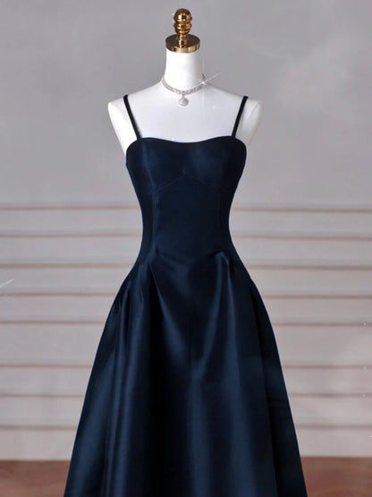 Simple A-Line Prom Dress Satin Cultivate oneself Long Spaghetti Strap Temperament Dress