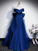 Mermaid Cultivate oneself Satin Long Prom Dress Off Shoulder Removable Chiffon trailing Fantastic Party dress