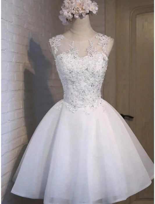 A-Line Homecoming Dresses Floral Dress Holiday Graduation Short / Mini Sleeveless Jewel Neck Tulle with Appliques