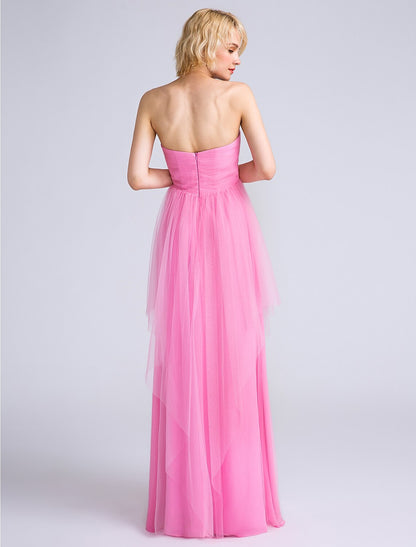 Sheath / Column Bridesmaid Dress Sweetheart Sleeveless Open Back Floor Length Satin / Tulle with Criss Cross