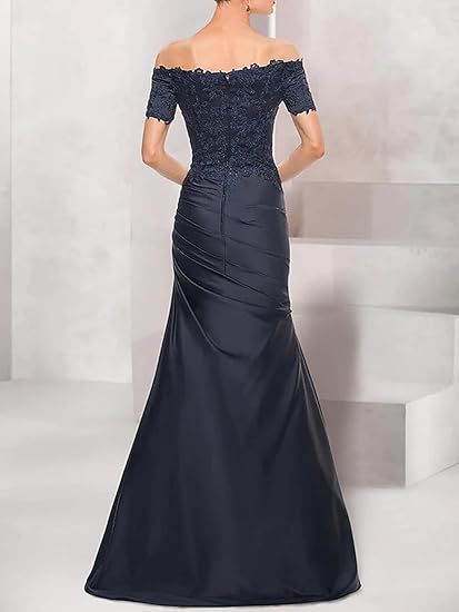 Mother of The Groom / Bride Dress Mermaid Cultivate oneself Vintage Off Shoulder V Neck Satin with Lace Ruched Elegant Fall Wedding Guest Dress