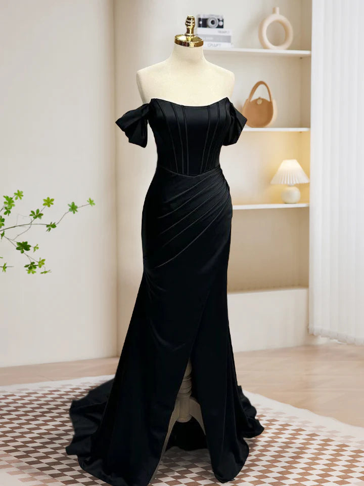 Mermaid  Cultivate oneself Off Shoulder Satin Long Prom Dress Elegant Long Split Fork Party dress