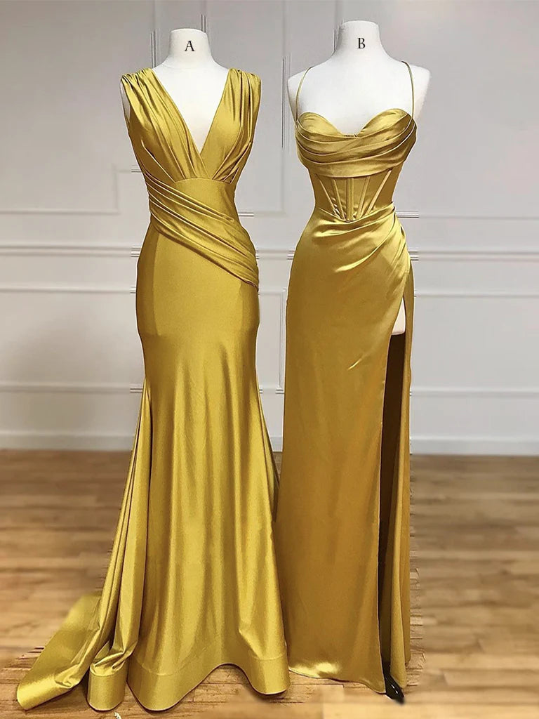 Cultivate oneself Satin Long Simple Prom Dress Satin Long Formal Elegant Temperament Party Dress