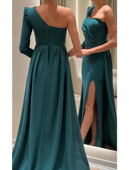 Mermaid / Trumpet Evening Gown Elegant Dress Formal Christmas Floor Length Long Sleeve One Shoulder Fall Wedding Guest Stretch Fabric with Ruched Slit