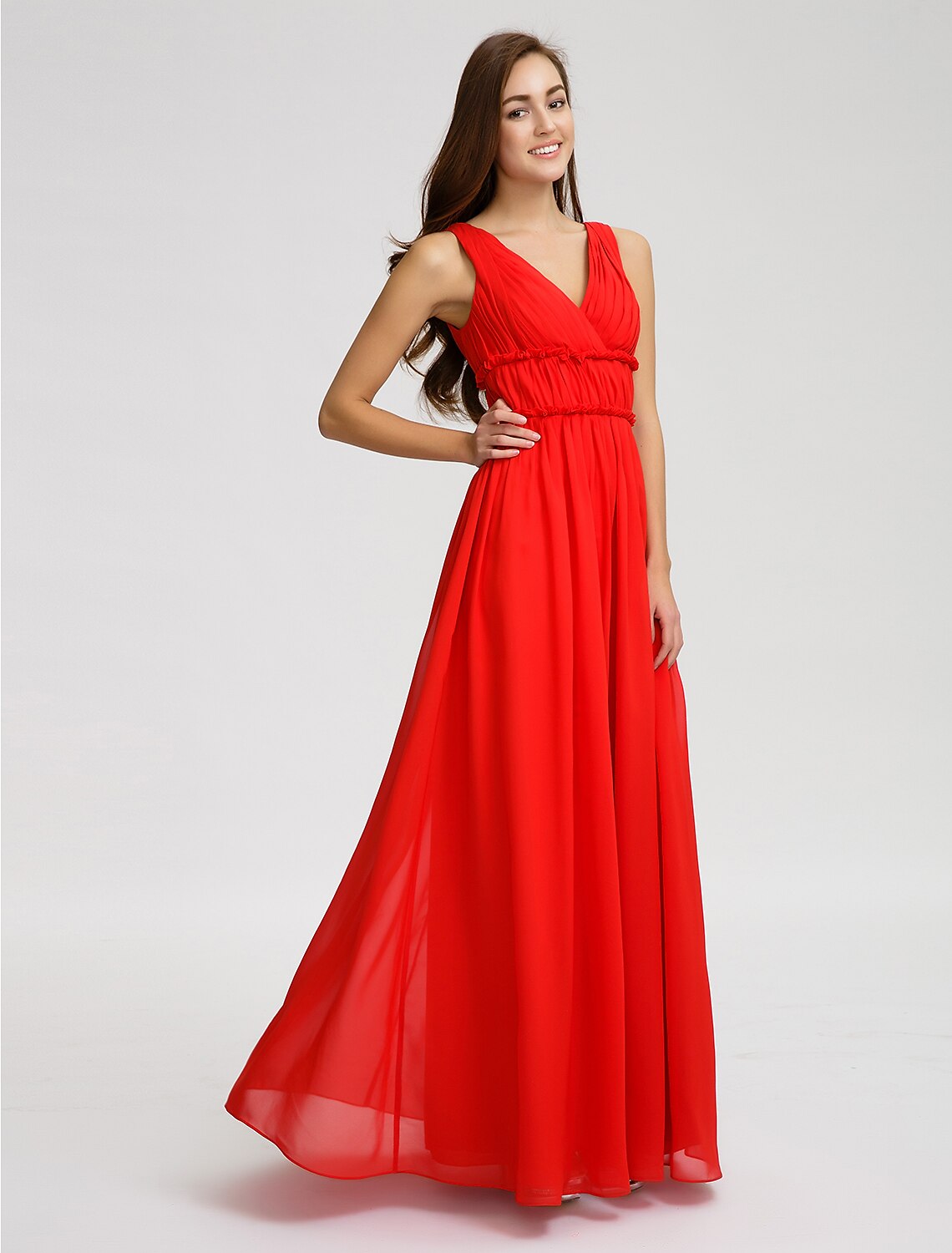 A-Line Bridesmaid Dress V Neck Sleeveless Open Back Floor Length Chiffon with Criss Cross / Draping / Side Draping