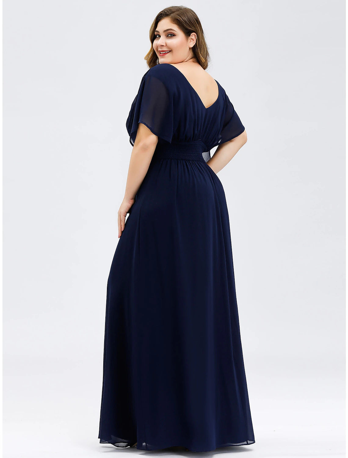 A-Line Elegant Formal Evening Dress V Neck Short Sleeve Floor Length Chiffon with Draping