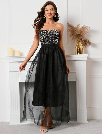 A-Line Party Dresses Vintage Dress Holiday Summer Floor Length Sleeveless Strapless Sequined with Sequin