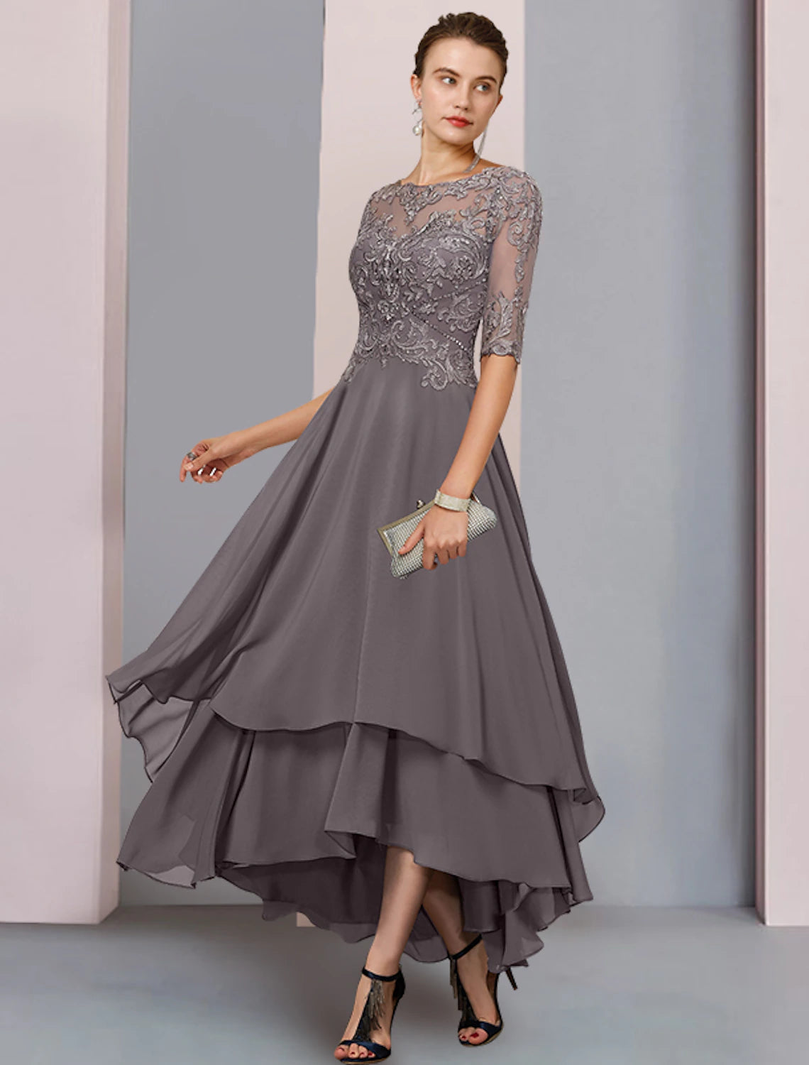 A-Line Mother of the Bride Dress Formal Wedding Guest Elegant Scoop Ne