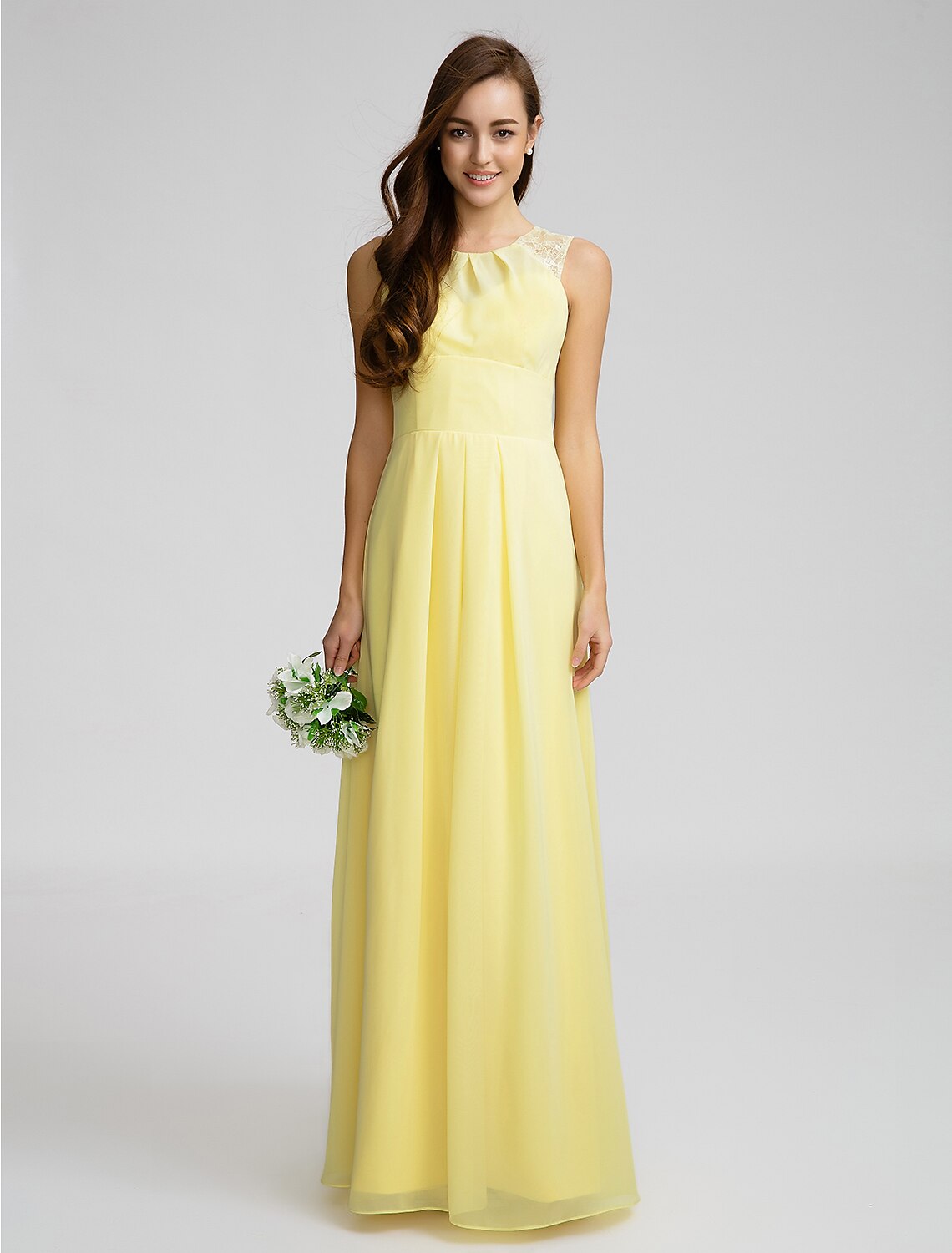 Sheath / Column Jewel Neck Floor Length Chiffon Bridesmaid Dress with ...