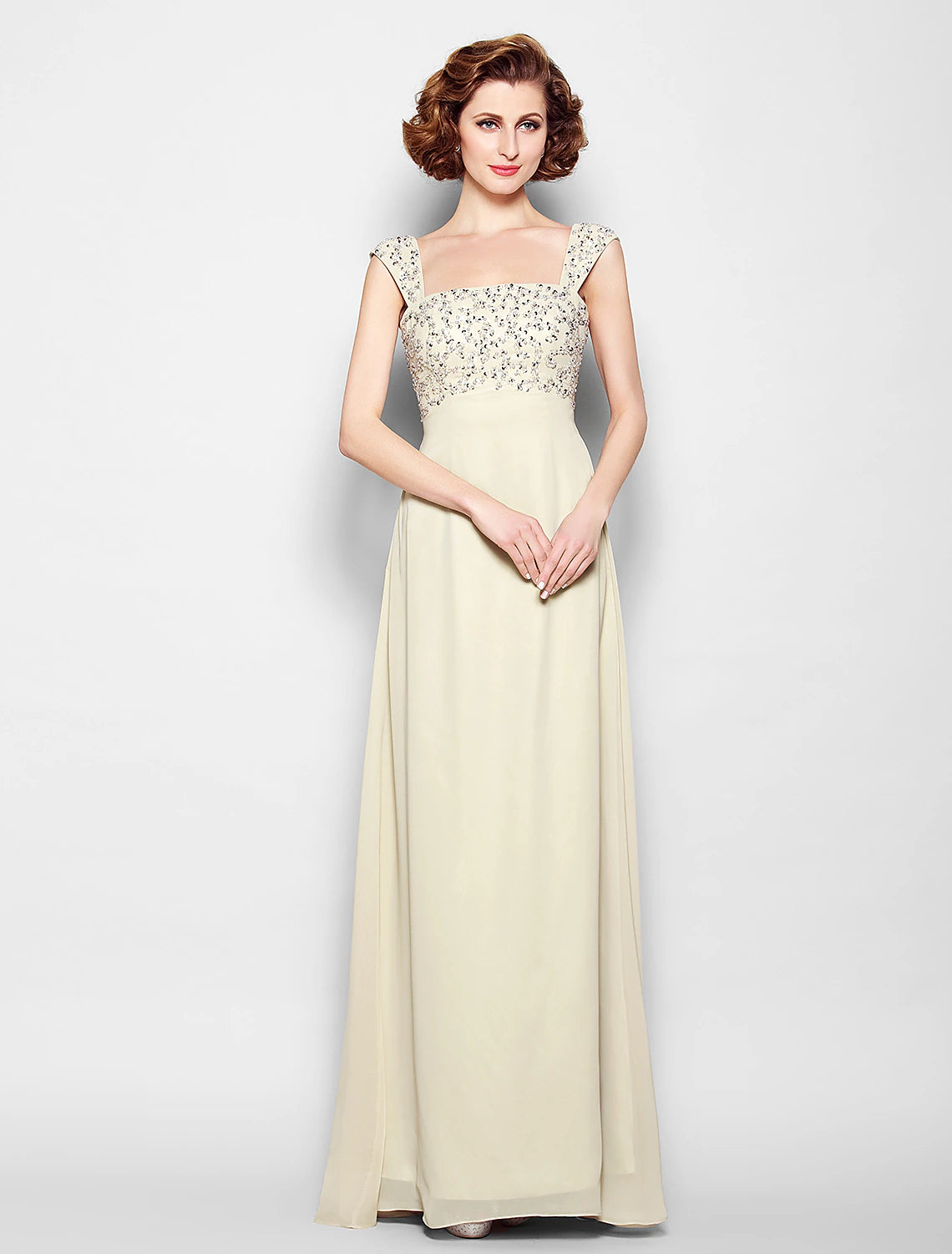 A-Line Mother of the Bride Dress Sparkle & Shine Straps Floor Length Chiffon Sleeveless No with Beading