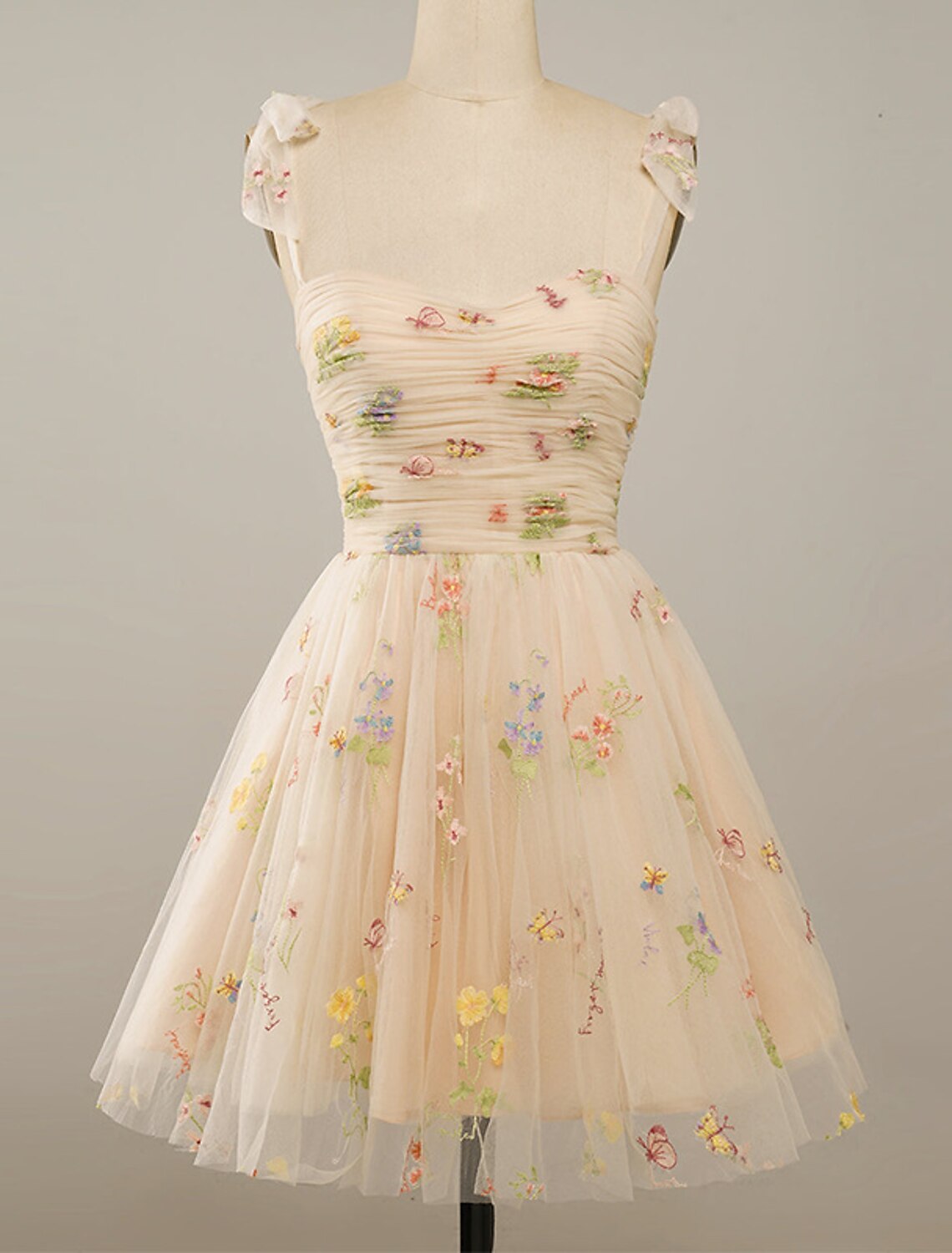 A-Line Homecoming Dresses Floral Dress Party Wear Short / Mini Sleeveless Spaghetti Strap Tulle with Embroidery