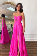 Prom Dress Sweetheart Pleated High Slit