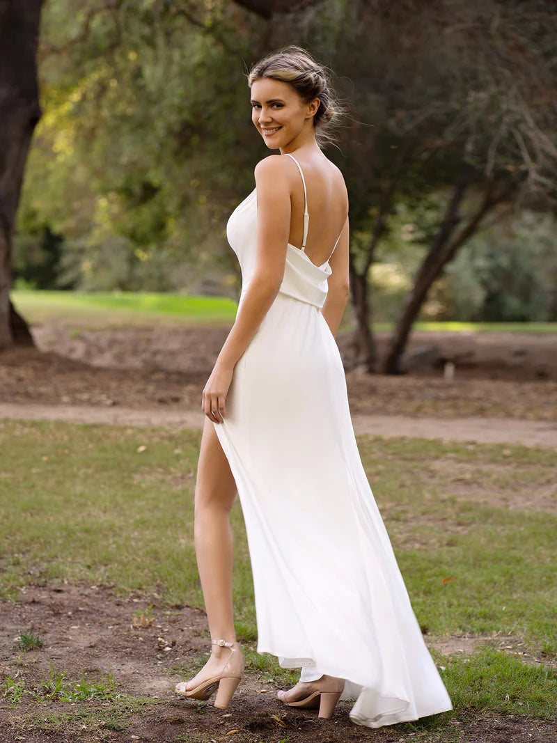 Bridesmaid Dress Spaghetti Straps Slip with Open Back and Slit